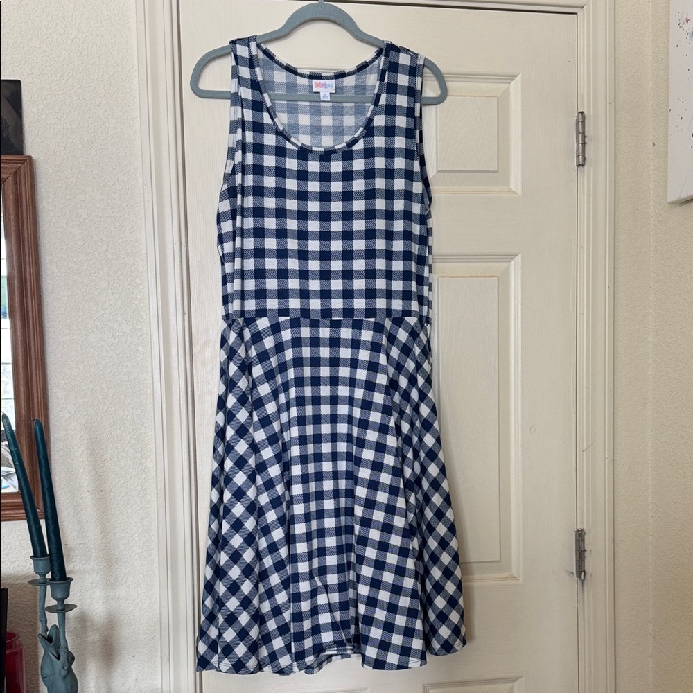 LuLaRoe Women's Midi Dress in Navy and White Checkered